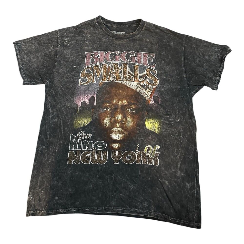 Biggie Smalls King of New York Brooklyn Mint Men's TShirt Medium Gray Acid wash